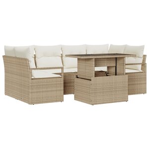 Ensemble Canapé de Jardin vidaXL 7 Pièces avec Coussins Beige Poly Rattan