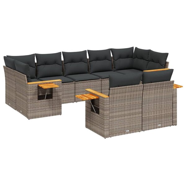 vidaXL Salon de jardin 9 Pièces avec coussins gris résine tressée