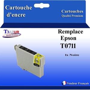 T3AZUR- Cartouche Compatible avec Epson T0711 remplace Epson Stylus Office SX405 SX410 SX415 SX510W SX515W SX600FW SX610FW Noire