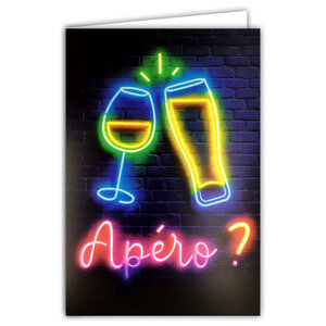 Carte FLUO Texte NÉON Apéro avec Enveloppe 12x17,5cm - Trinquer Bière Vin Santé