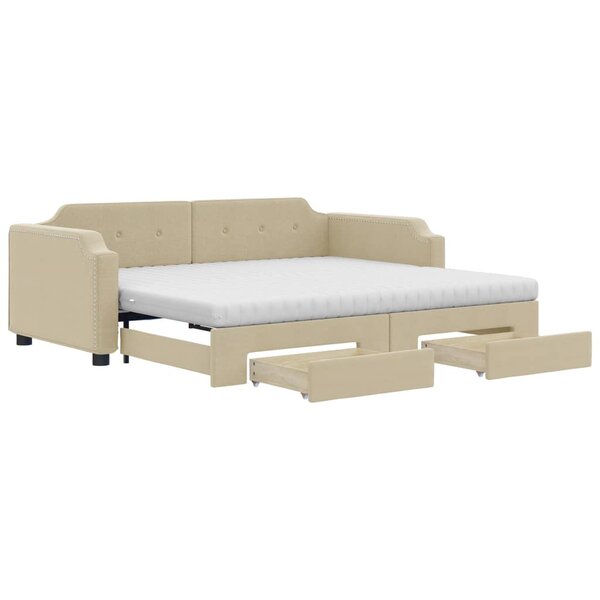 vidaXL Lit de jour avec gigogne et tiroirs crème 100x200 cm tissu