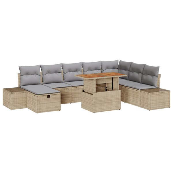 vidaXL Ensemble de canapé de jardin 9 pièces avec coussins Beige en Rotin Synthétique
