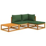 vidaXL Salon de jardin 4 Pièces avec coussins vert bois massif
