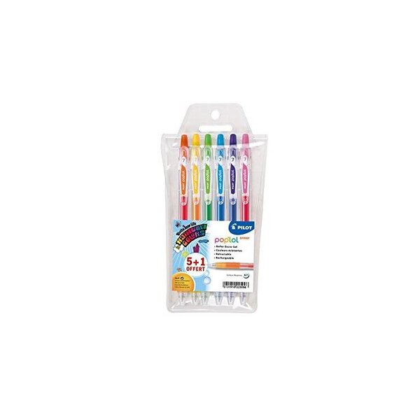 Etui de 6 Roller Encre Gel Grip Pop'Lol Shinny Pte Moyenne Assortis PILOT