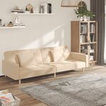 vidaXL Canapé-lit à 2 places avec deux oreillers crème tissu