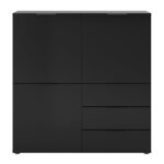 FMD Commode avec 3 portes et 3 tiroirs Noir