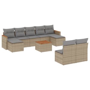 vidaXL Salon de jardin et coussins 10 Pièces mélange beige résine tressée
