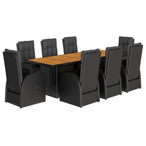 vidaXL Ensemble à manger de jardin 9Pièces coussins noir résine tressée