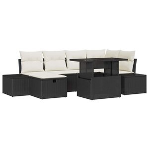 vidaXL Ensemble de canapé de jardin 7 Pièces Noir polyrotin