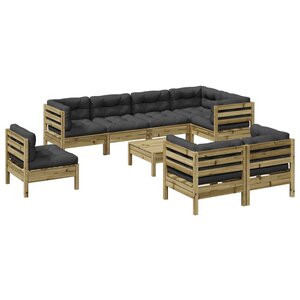 vidaXL Salon de jardin 9 Pièces avec coussins bois de pin imprégné