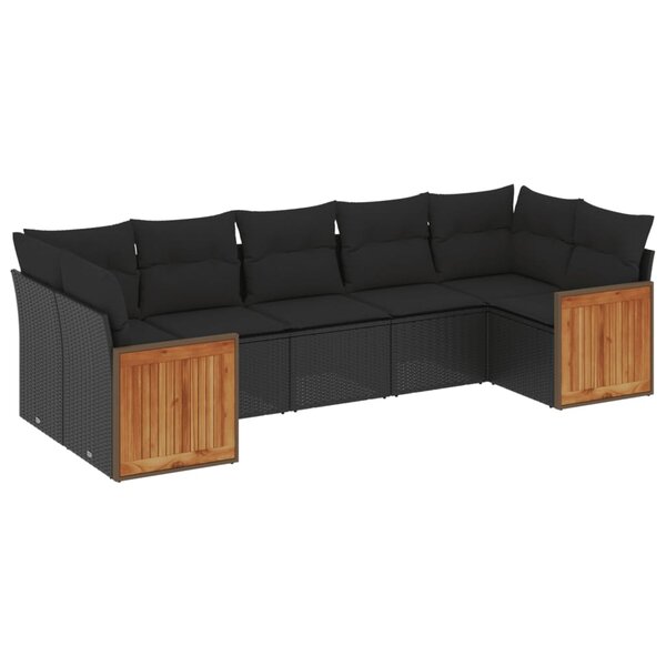 vidaXL Salon de jardin 7 Pièces avec coussins noir résine tressée