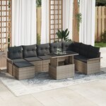 vidaXL Ensemble de canapé de jardin 9 pièces avec coussins gris en poly rattan