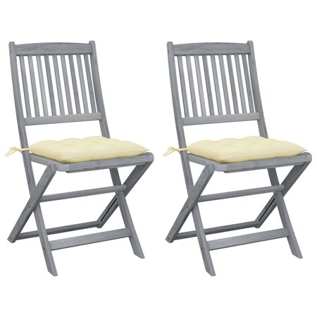 vidaXL Chaises pliables d'extérieur lot de 2 et coussins Bois d'acacia