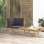 vidaXL Salon de jardin 2 Pièces avec coussins gris foncé bambou