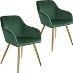 Lot de 2 chaises pieds doré siège de salon cuisine salle à manger design élégant vert 08_0000162