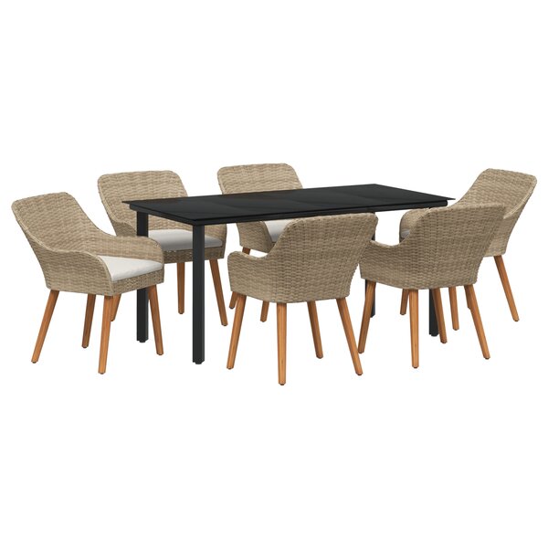vidaXL Set de salle à manger de jardin 7 pièces en poly rattan beige