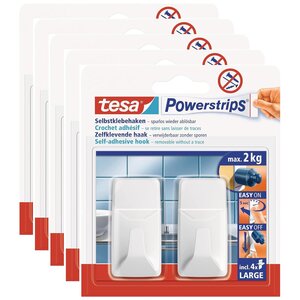 Pack 2 Crochets Powerstrips LARGE Rectangle 2Kg Blanc x 5 TESA