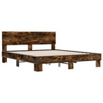 vidaXL Cadre de lit chêne fumé 160x200 cm bois d'ingénierie et métal