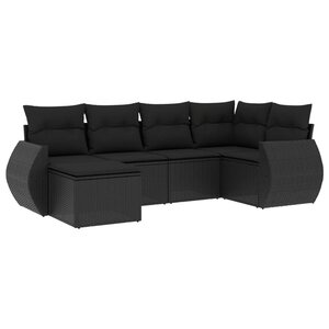 vidaXL Salon de jardin 6 Pièces avec coussins noir résine tressée