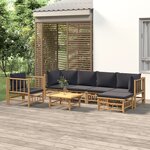 vidaXL Salon de jardin 7 Pièces avec coussins gris foncé bambou