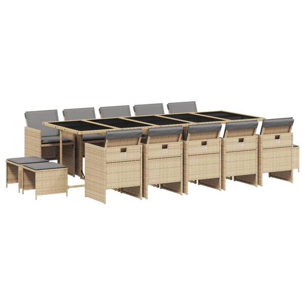 vidaXL Ensemble à manger de jardin et coussins 15 Pièces mélange beige