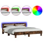 vidaXL Cadre de lit avec tête de lit et LED chêne fumé 180x200 cm