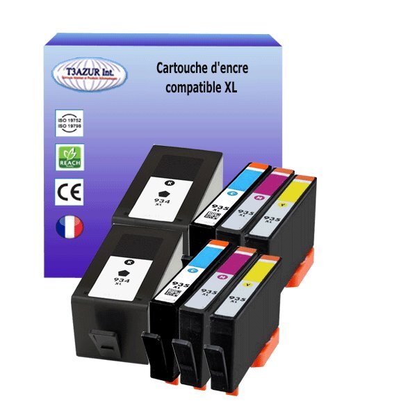 8 Cartouches compatibles avec HP OfficeJet Pro 6230 ePrinter, 6820, 6830 remplace HP 934XL, HP 935XL  (Noire+Couleur)- T3AZUR