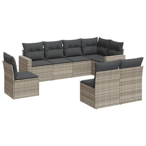 vidaXL Salon de jardin 8 Pièces avec coussins gris clair résine tressée