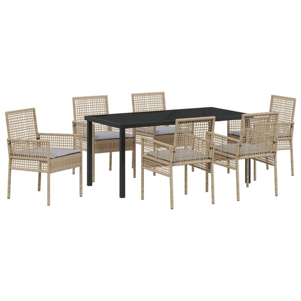vidaXL Ensemble de Salle à Manger de Jardin 7 Pièces avec Coussins Beiges en Rattan Synthétique