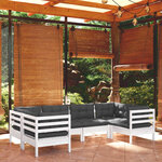 vidaXL Salon de jardin 6 Pièces avec coussins blanc bois de pin