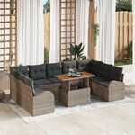 Set de Canapé de Jardin vidaXL 10 pièces avec Coussins Gris Poly Rattan