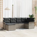 vidaXL Ensemble de Canapés de Jardin 6 Pièces avec Coussins Gris Clair Rattan Poly