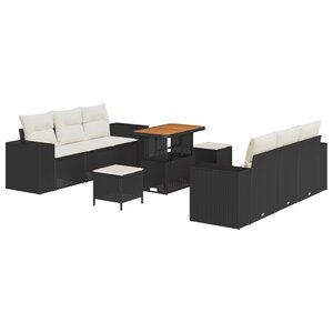 Ensemble de Canapés de Jardin de 9 Pièces avec Coussins Rattan Poly Noir Acacia