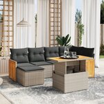 vidaXL Salon de jardin avec coussins 7 Pièces gris résine tressée