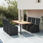 vidaXL Ensemble à manger de jardin coussins 7Pièces Noir Résine tressée
