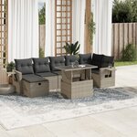 vidaXL Salon de jardin 8 Pièces avec coussins gris clair résine tressée