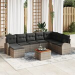 vidaXL Ensemble de Canapé de Jardin 9 Pièces avec Coussins Gris Poly Rotin
