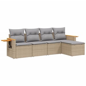 vidaXL Salon de jardin avec coussins 5 Pièces beige résine tressée
