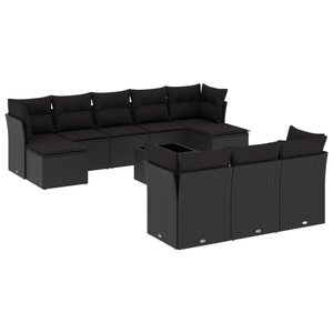 vidaXL Salon de jardin 11 Pièces avec coussins noir résine tressée
