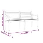 vidaXL Banc Batavia avec coussin noir 150 cm Bois de teck massif