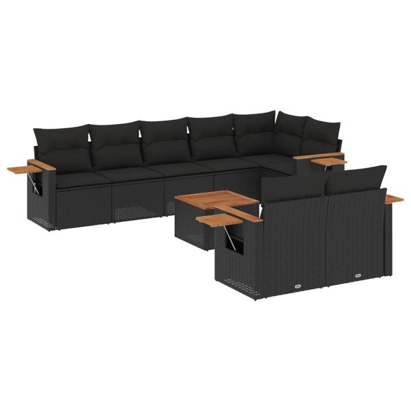vidaXL Salon de jardin 9 Pièces avec coussins noir résine tressée