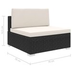 vidaXL Siège central sectionnel 1 pc et coussins Résine tressée Noir