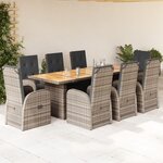 vidaXL Ensemble à manger de jardin 9 Pièces coussins gris résine tressée