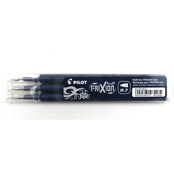 Set de 3 recharges pour roller frixion ball bls-fr7 bleu noir x 12 pilot