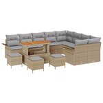 Set de canapé de jardin de 13 pièces avec coussins beige rattan poly acacia