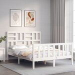 vidaXL Cadre de lit avec tête de lit blanc 120x200 cm bois massif