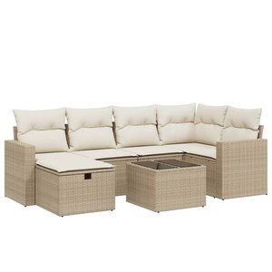 vidaXL Salon de jardin avec coussins 7 Pièces beige résine tressée