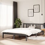 vidaXL Cadre de lit Gris Bois massif 135x190 cm Double