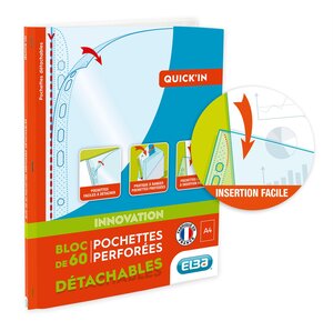 Bloc Détachable de 60 Pochettes Perforées Quick'In PP 5/100 Cristal ELBA