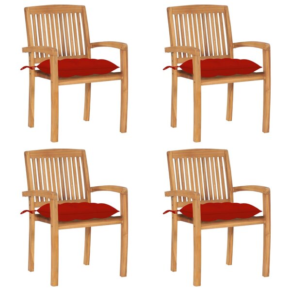 vidaXL Chaises de jardin empilables avec coussins lot de 4 Teck solide